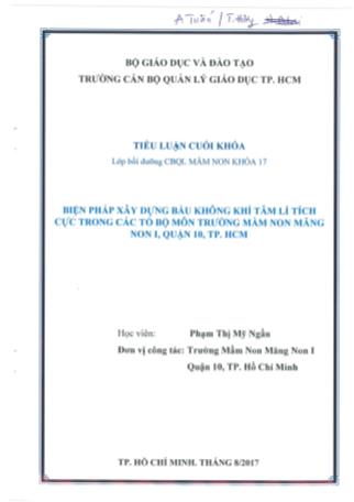 Tiểu luận Biện pháp xây dựng bầu không khí tâm lí tích cực trong các tổ bộ môn trường Mầm Non Măng Non I, Quận 10, Thành phố Hồ Chí Minh