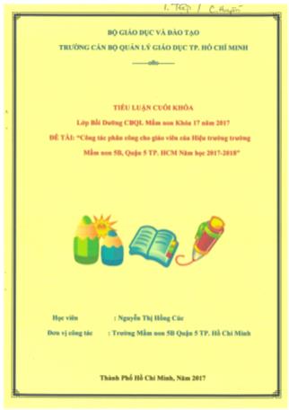 Tiểu luận Công tác phân công cho giáo viên của Hiệu trưởng Mầm non 5B, Quận 5, Thành phố Hồ Chí Minh - Năm học 2017-2018
