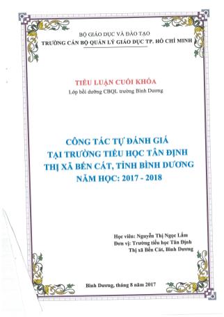 Tiểu luận Công tác tự đánh giá tại trường Tiểu học Tân Định, Thị xã Bến Cát, tỉnh Bình Dương - Năm học 2017-2018