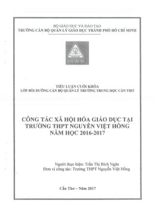 Tiểu luận Công tác xã hội hóa giáo dục tại trường THPT Nguyễn Việt Hồng - Năm học 2016-2017