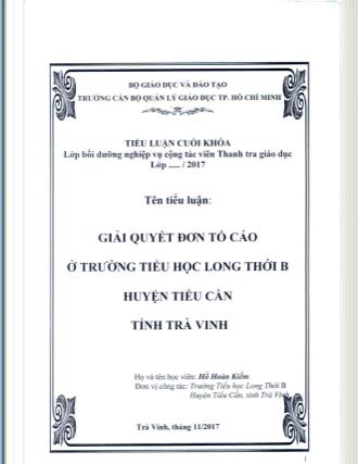Tiểu luận Giải quyết đơn tố cáo ở trường Tiểu học Long Thới B, huyện Tiểu Cần, tỉnh Trà Vinh