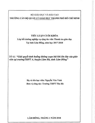 Tiểu luận Giải quyết tình huống không soạn bài khi lớp của giáo viên tại trường THPT A, huyện Lâm Hà, tỉnh Lâm Đồng