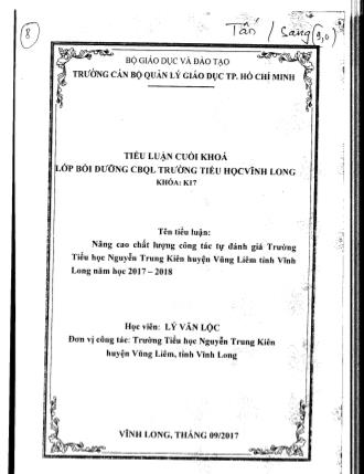 Tiểu luận Nâng cao chất lượng công tác tự đánh giá trường Tiểu học Nguyễn Trung Kiên, huyện Vũng Liêm, tỉnh Vĩnh Long - Năm học 2017-2018