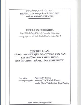 Tiểu luận Nâng cao hiệu quả soạn thảo văn bản tại trường THCS Minh Hưng, huyện Chơn Thành, tỉnh Bình Phước