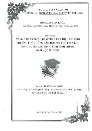 Tiểu luận Nâng cao kỹ năng đàm phán của Hiệu trưởng trường Phổ thông dân tộc nội trú THCS Lộc Ninh, huyện Lộc Ninh, tỉnh Bình Phước - Năm học 2017-2018