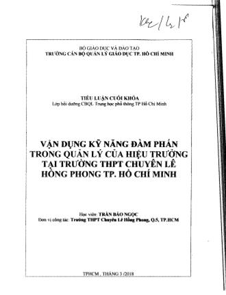 Tiểu luận Vận dụng kỹ năng đàm phán trong quản lý của hiệu trưởng tại trường THPT chuyên Lê Hồng Phong, Thành phố Hồ Chí Minh