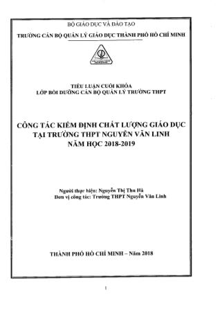 Tiểu luận Công tác kiểm định chất lượng giáo dục tại trường THPT Nguyễn Văn Linh - Năm học 2018-2019