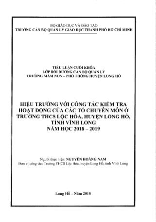Tiểu luận Hiệu trưởng với công tác kiểm tra hoạt động của các tổ chuyên môn ở trường THCS Lộc Hòa, huyện Long Hồ, tỉnh Vĩnh Long - Năm học 2018-2019