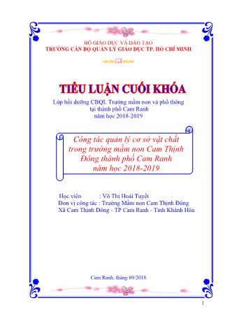 Tiểu luận Công tác quản lý cơ sở vật chất trong trường Mầm non Cam Thịnh Đông, Thành phố Cam Ranh - Năm học 2018-2019