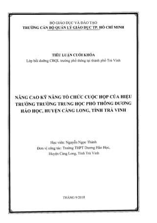 Tiểu luận Nâng cao kỹ năng tổ chức cuộc họp của Hiệu trưởng trường THPT Dương Háo Học, huyện Càng Long, tỉnh Trà Vinh