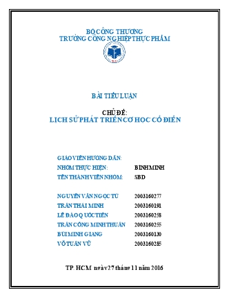 Bài Tiểu luận chủ đề Lịch sử phát triển cơ học cổ điển Bài Tiểu luận chủ đề Lịch sử phát triển cơ học cổ điển