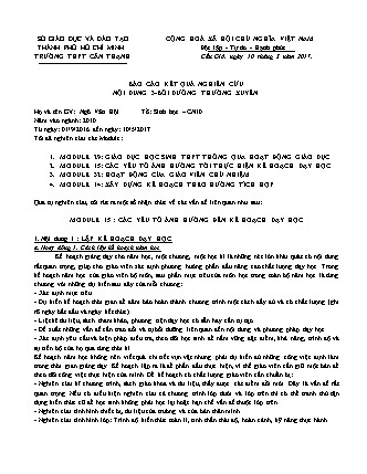 Báo cáo kết quả nghiên cứu - Nội dung 3: Bồi dưỡng thường xuyên - Module 15: Các yếu tố ảnh hưởng đến kế hoạch dạy học Báo cáo kết quả nghiên cứu - Nội dung 3: Bồi dưỡng thường xuyên - Module 15: Các yếu tố ảnh hưởng đến kế hoạch dạy học