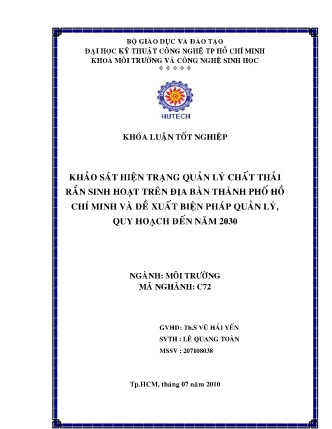 Đề tài Khảo sát hiện trạng quản lý chất thải rắn trên địa bàn Thành Phố Hồ Chí Minh và đề xuất biện pháp quản lý, quy hoạch đến năm 2030