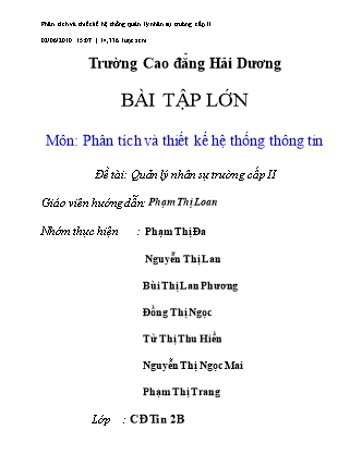 Đề tài Quản lý nhân sự trường cấp II