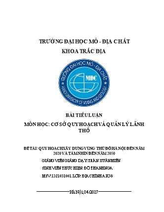Đề tài Quy hoạch xây dựng vùng Thủ đô Hà Nội đến năm 2020 và tầm nhìn đến năm 2050