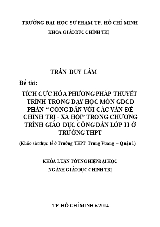 Đề tài Tích cực hóa phương pháp thuyết trình trong dạy học môn GDCD phần Công dân với các vấn đề chính trị - Xã hội