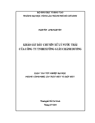 Luận văn Khảo sát dây chuyền xử lý nước thải của công ty TNHH xưởng giấy Chánh Dương Luận văn Khảo sát dây chuyền xử lý nước thải của công ty TNHH xưởng giấy Chánh Dương