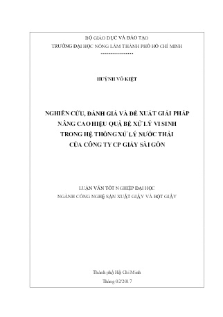 Luận văn Nghiên cứu, đánh giá và đề xuất giải pháp nâng cao hiệu quả bể xử lý vi sinh trong hệ thống xử lý nước thải của công ty CP giấy Sài Gòn Luận văn Nghiên cứu, đánh giá và đề xuất giải pháp nâng cao hiệu quả bể xử lý vi sinh trong hệ thống xử lý nước thải của công ty CP giấy Sài Gòn