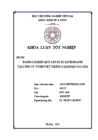 Đề tài Đánh giá hiệu quả sản xuất kinh doanh tại công ty TNHH việt thắng giai đoạn 2012 - 2014