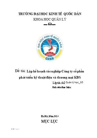 Đề tài Lập kế hoạch tác nghiệp Công ty cổ phần phát triển kỹ thuật điện và thương mại KBS