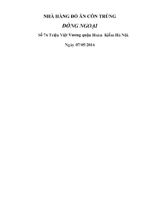 Kế hoạch kinh doanh nhà hàng đồ ăn côn trùng đồng ngoại Kế hoạch kinh doanh nhà hàng đồ ăn côn trùng đồng ngoại