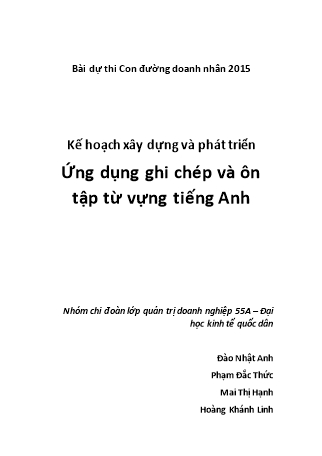 Kế hoạch xây dựng và phát triển Ứng dụng ghi chép và ôn tập từ vựng tiếng Anh Kế hoạch xây dựng và phát triển Ứng dụng ghi chép và ôn tập từ vựng tiếng Anh